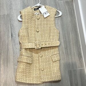 Zara Cream Tweed Belted Dress/Blouse